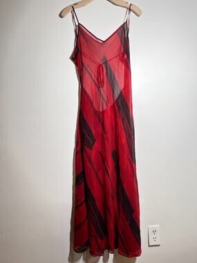 VTG Victoria's Secret 100% Silk Long Red Sheer Nightgown Maxi Dress Slip Y2K M
